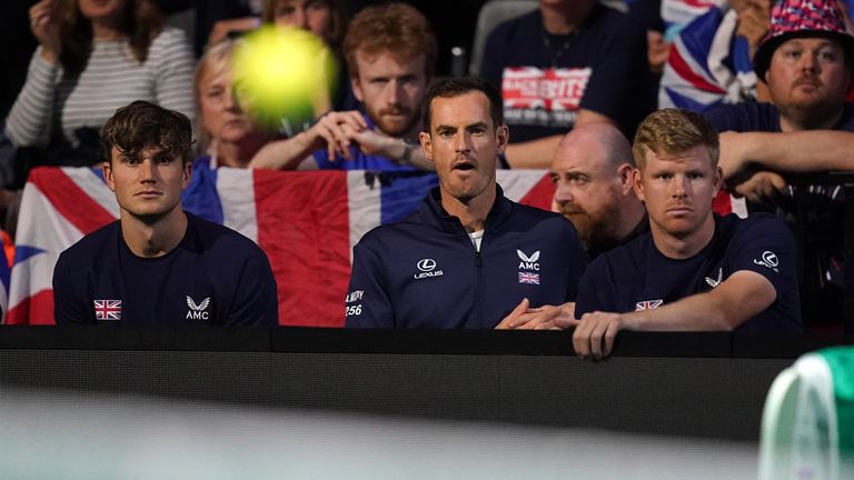Great Britain&#39;s Jack Drap (left), Andy Murray (centre) and Cameron Norrie