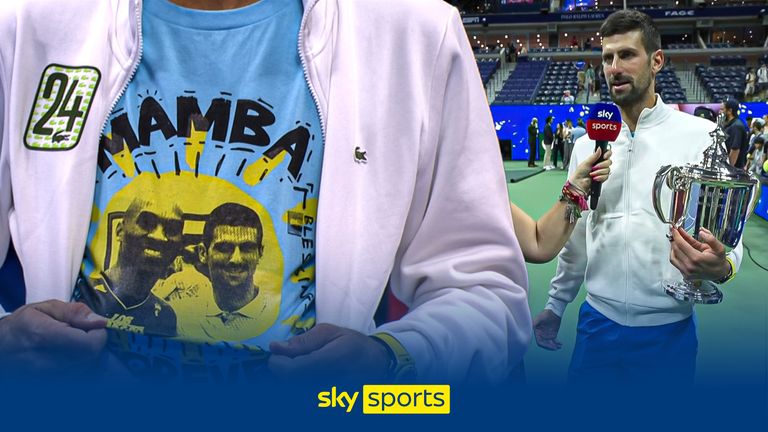 Novak Djokovic makes a tribute to Kobe Bryant after winning his 24th Grand Slam